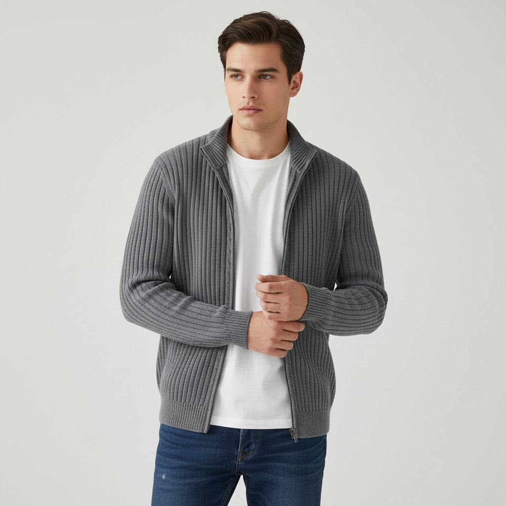 Villaayr Men’s Modern Knitted Zipper Cardigan-Villaayr