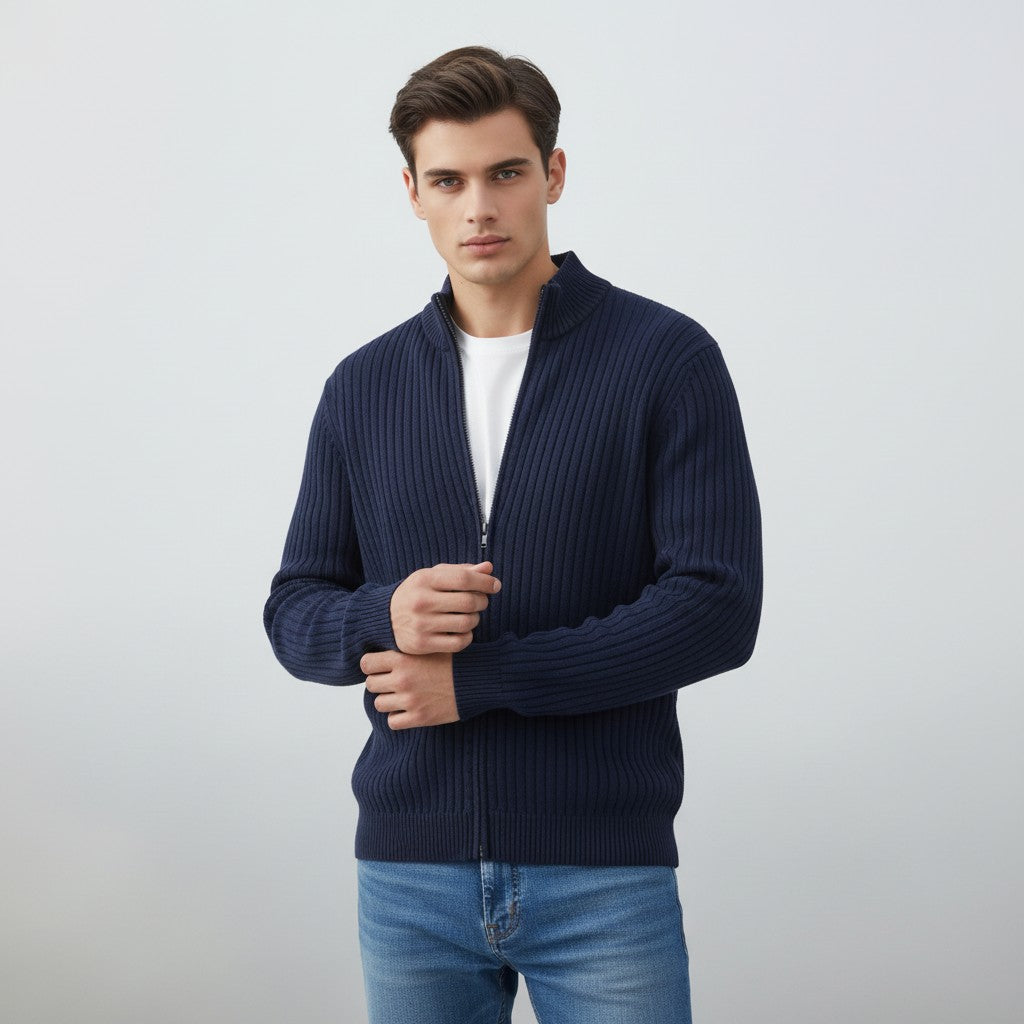 Villaayr Men’s Modern Knitted Zipper Cardigan-Villaayr
