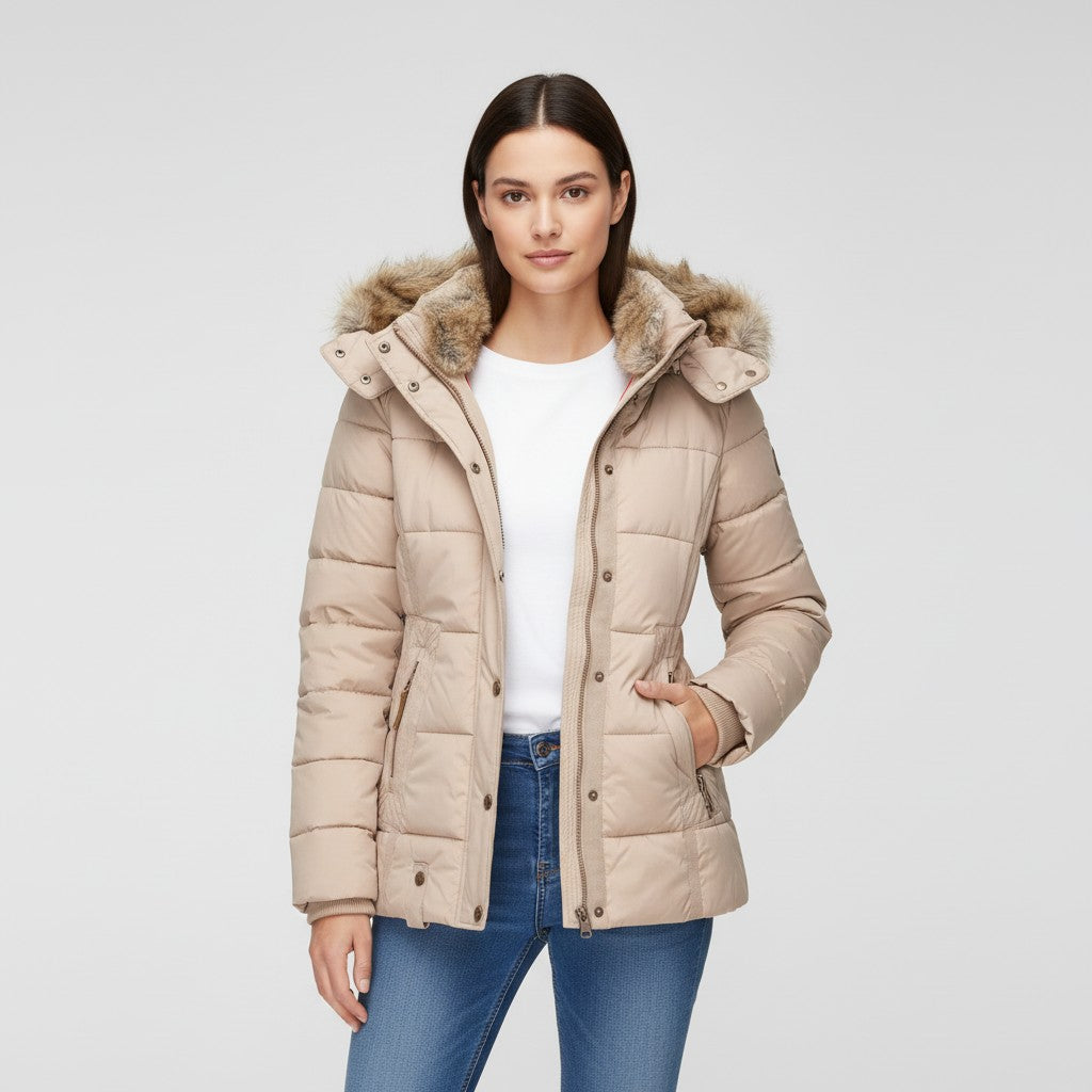 Villaayr Women’s Winter Jacket with Fur-Trimmed Collar-Villaayr