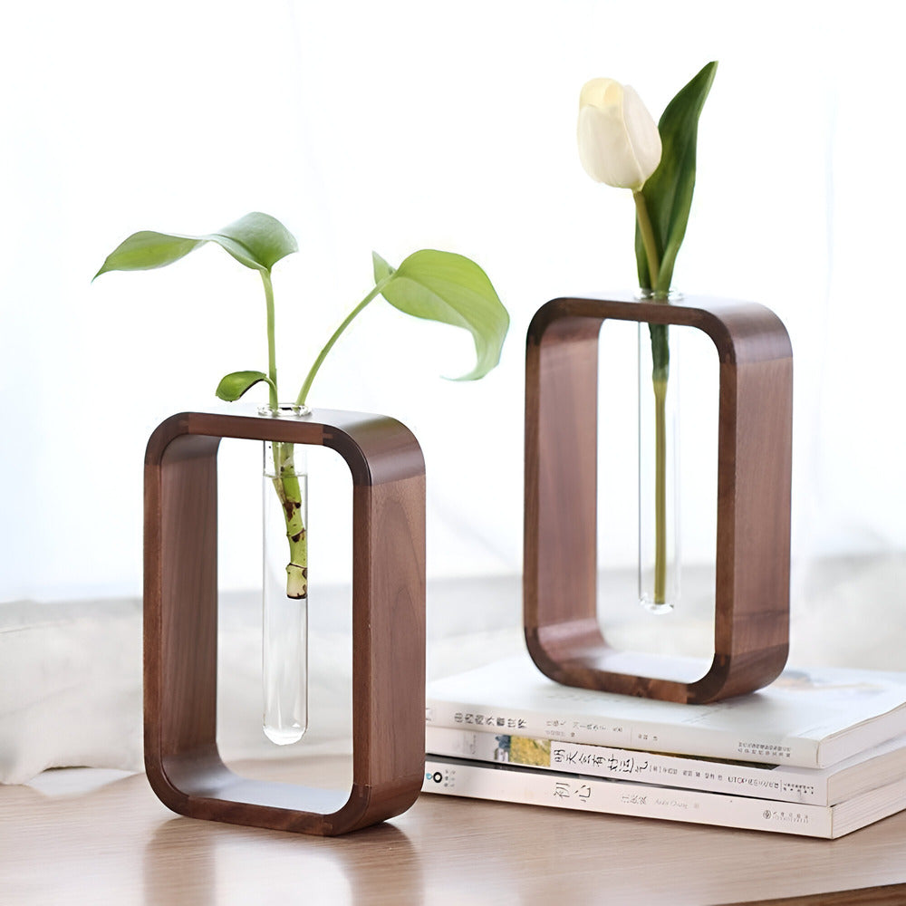 Elegant Wood &amp; Glass Plant Vase-villaayr.com