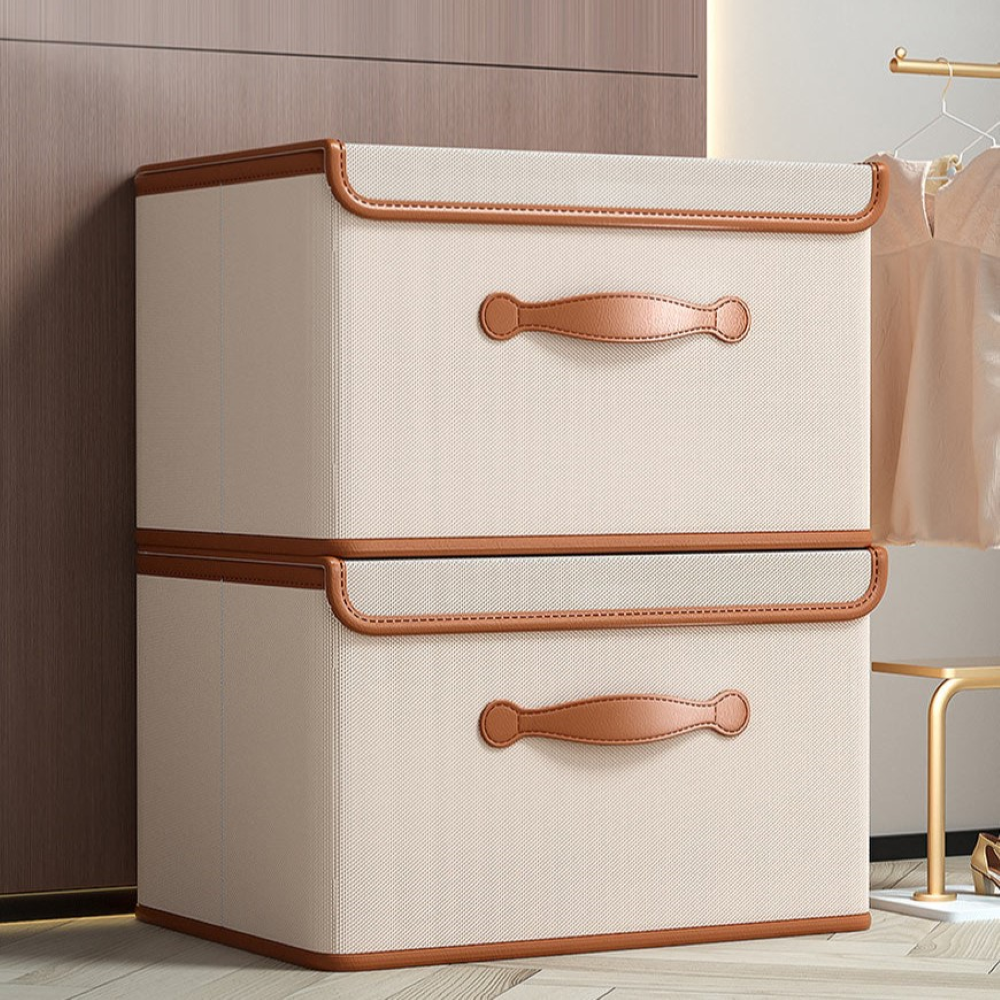 Foldable Storage Box with Lid & Leather Handles-villaayr.com