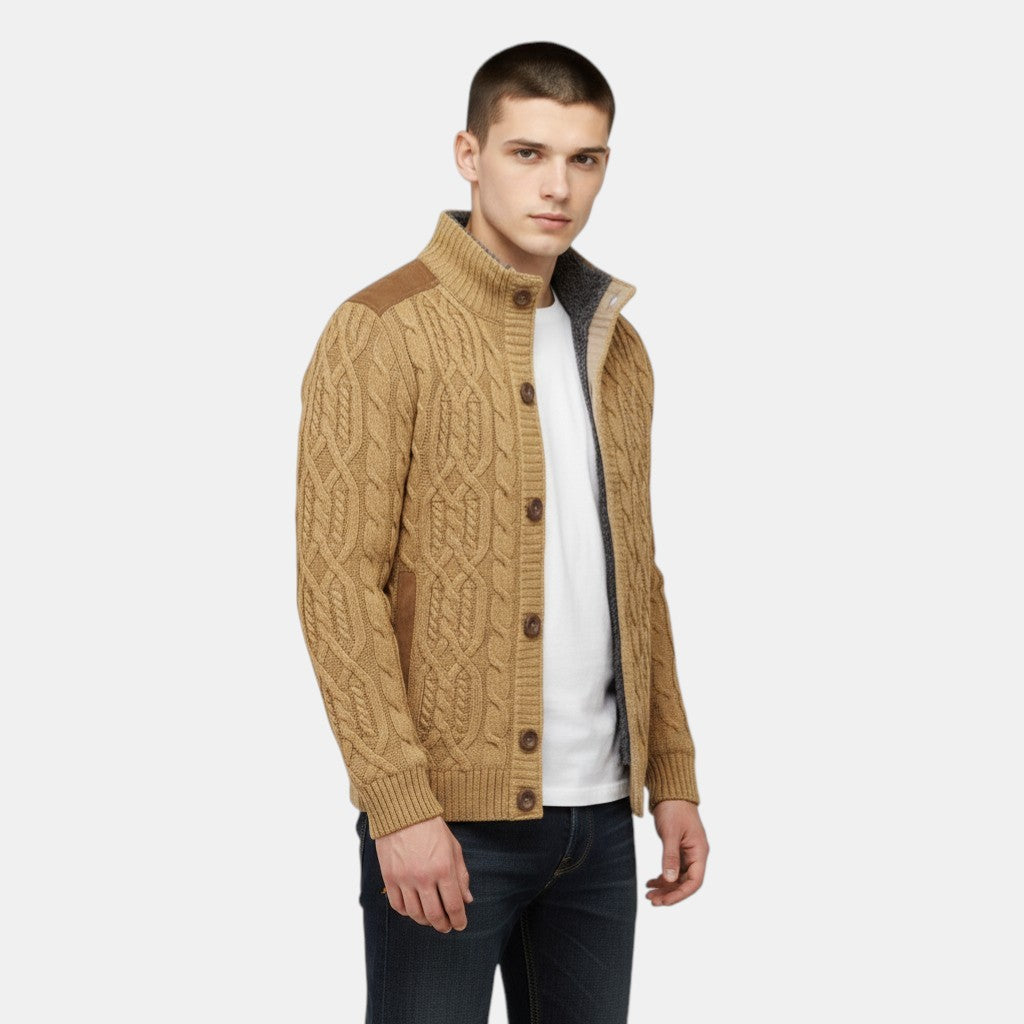 Men’s Cable Knit Cardigan with Button-Villaayr