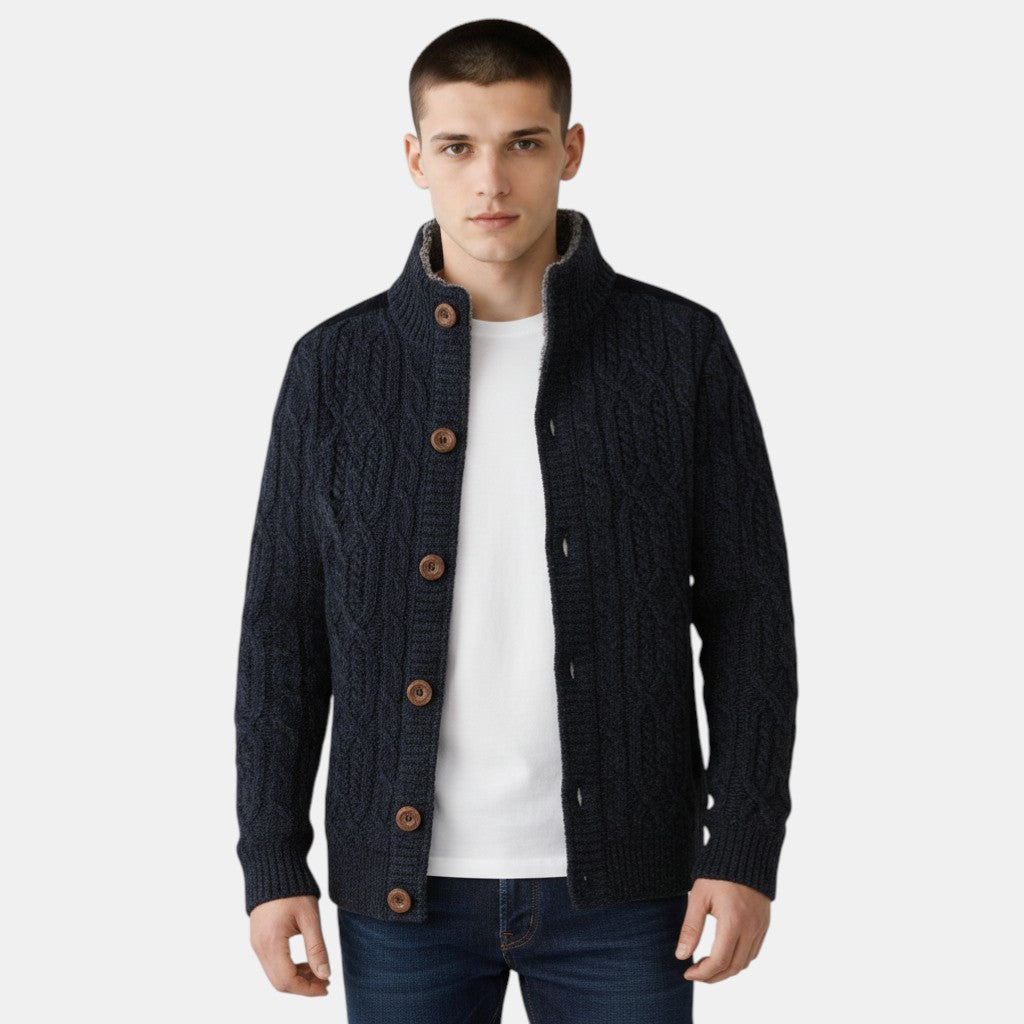Men’s Cable Knit Cardigan with Button-Villaayr