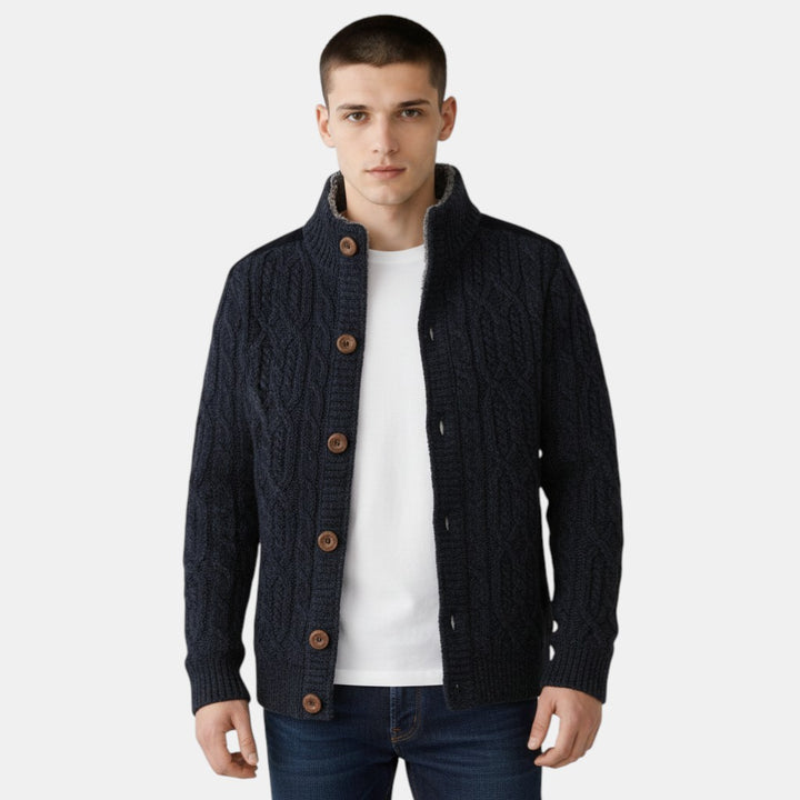 Men’s Cable Knit Cardigan with Button-Villaayr