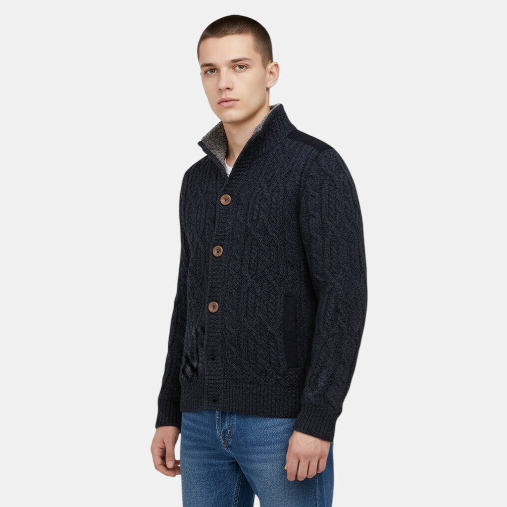 Men’s Cable Knit Cardigan with Button-Villaayr