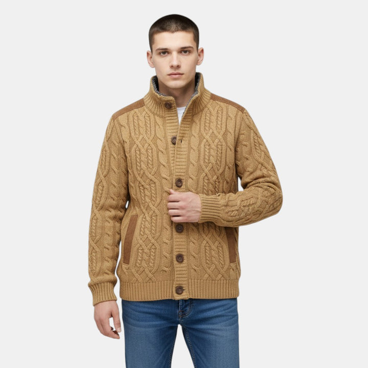 Men’s Cable Knit Cardigan with Button-Villaayr