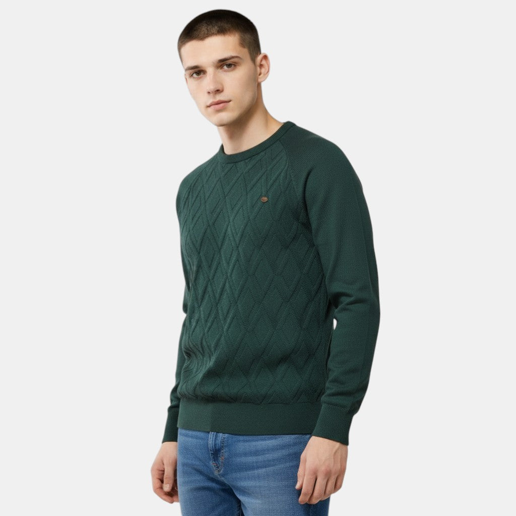 Men’s Cable Knit Sweater with Crew Neck-Villaayr
