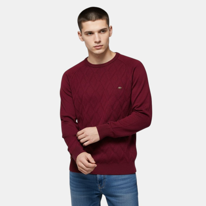 Men’s Cable Knit Sweater with Crew Neck-Villaayr