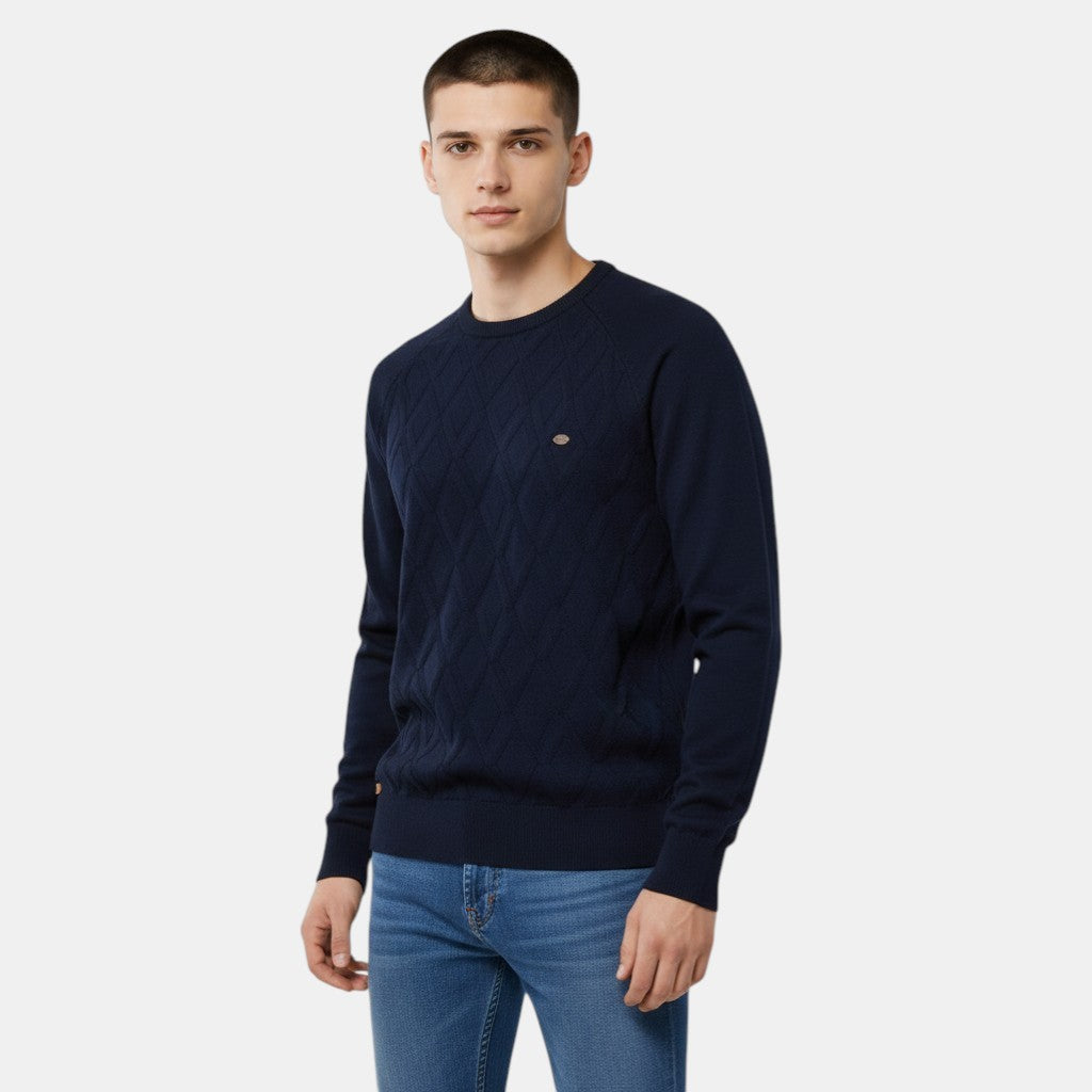 Men’s Cable Knit Sweater with Crew Neck-Villaayr