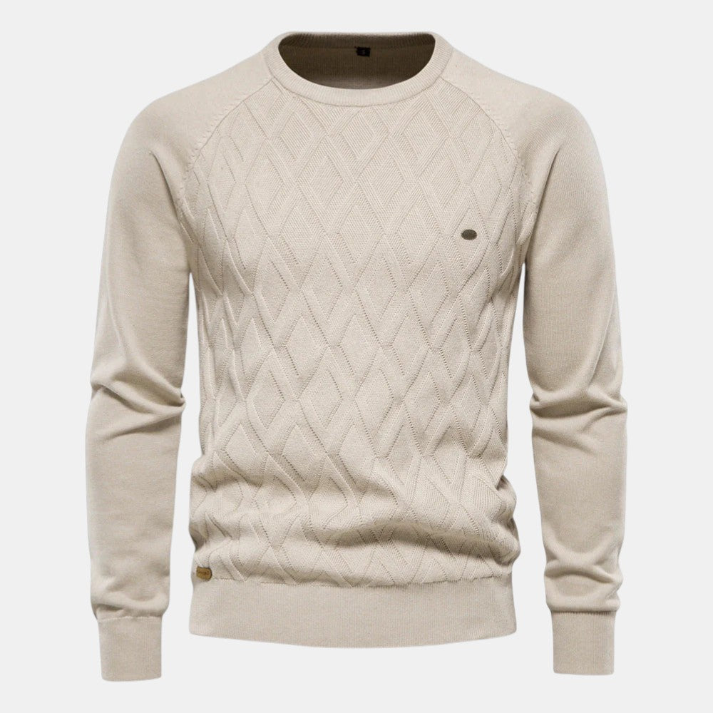 Men’s Cable Knit Sweater with Crew Neck-Villaayr