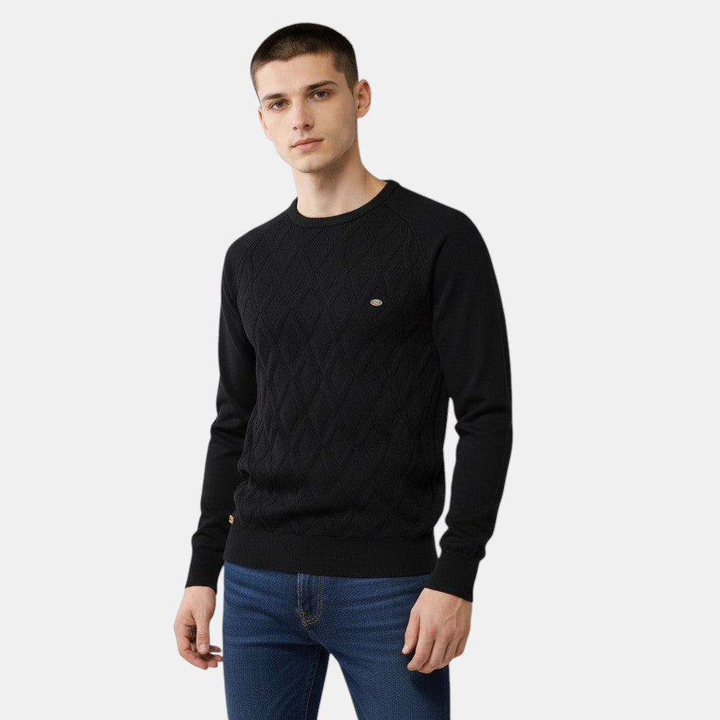 Men’s Cable Knit Sweater with Crew Neck-Villaayr