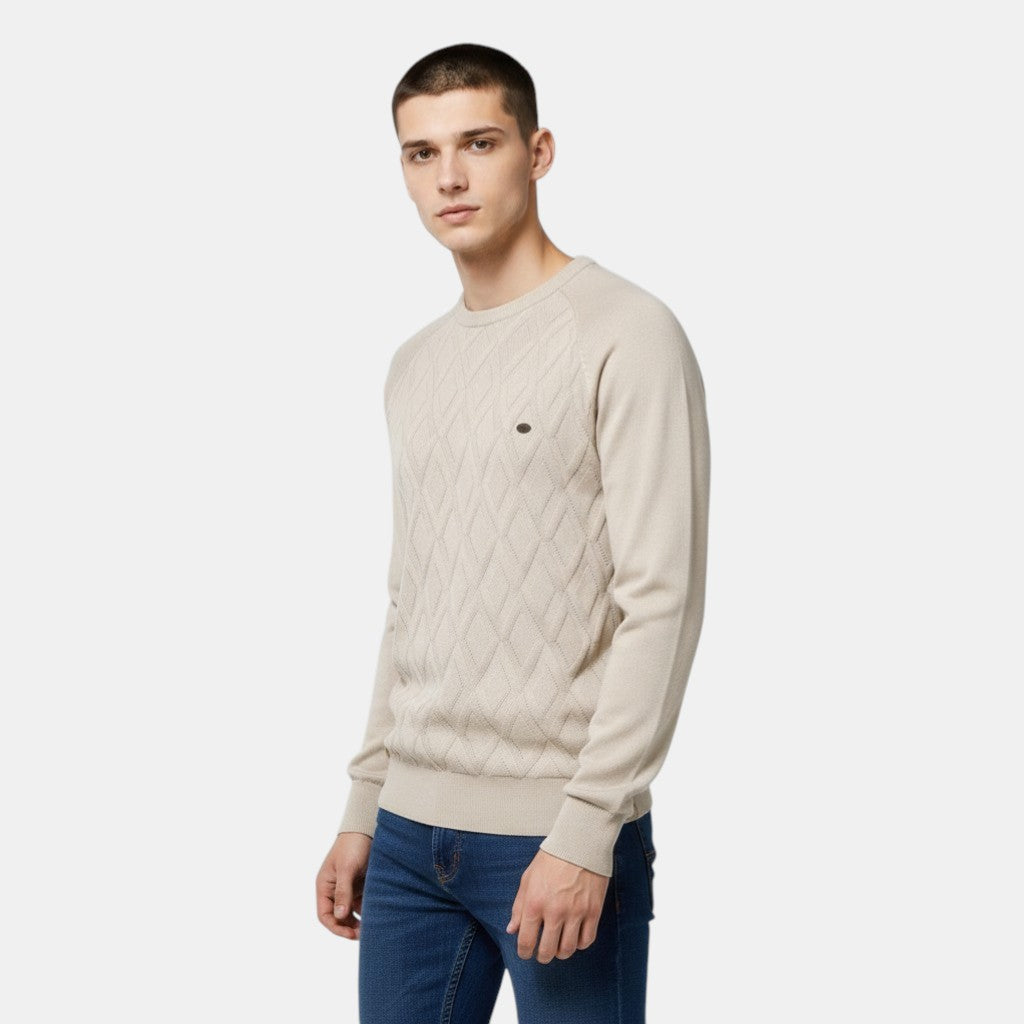 Men’s Cable Knit Sweater with Crew Neck-Villaayr