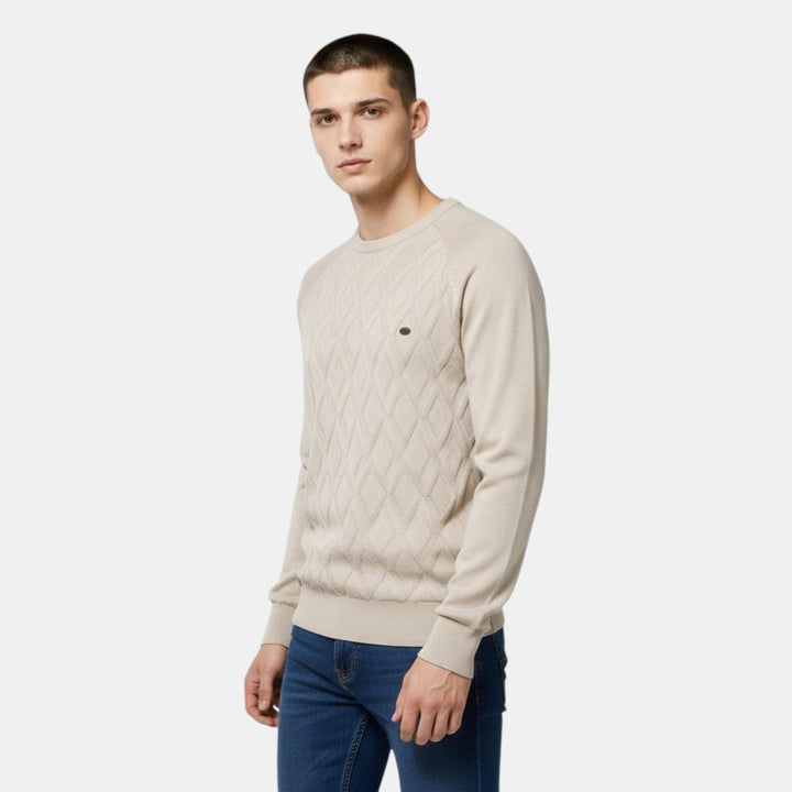 Men’s Cable Knit Sweater with Crew Neck-Villaayr