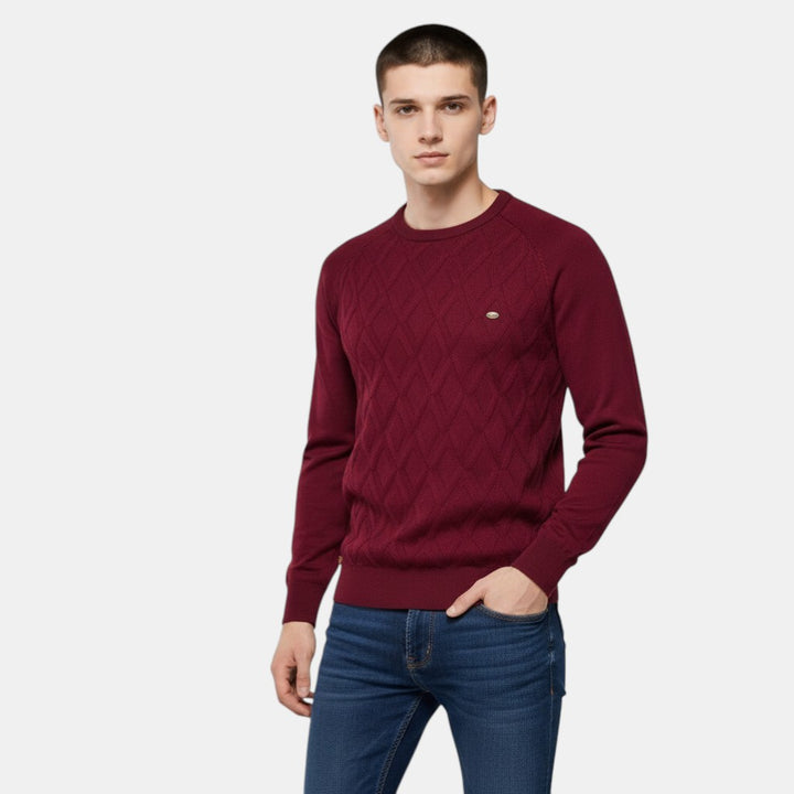 Men’s Cable Knit Sweater with Crew Neck-Villaayr