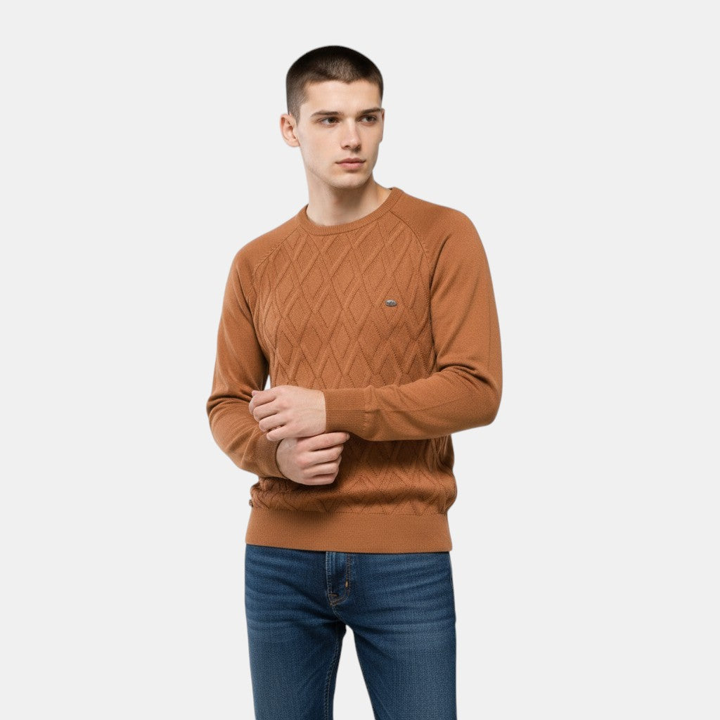 Men’s Cable Knit Sweater with Crew Neck-Villaayr