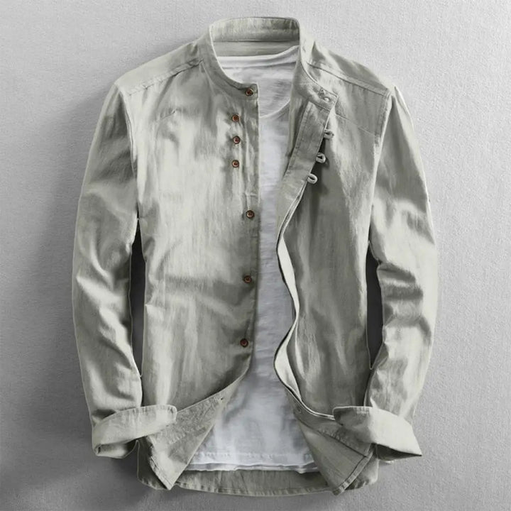 Men’s Casual Vintage Slim Fit Shirt with Stand Collar-villaayr.com