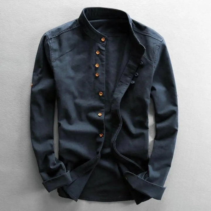 Men’s Casual Vintage Slim Fit Shirt with Stand Collar-villaayr.com