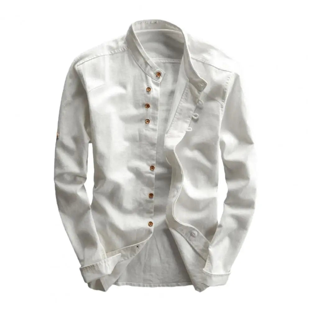 Men’s Casual Vintage Slim Fit Shirt with Stand Collar-villaayr.com