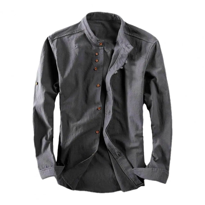 Men’s Casual Vintage Slim Fit Shirt with Stand Collar-villaayr.com