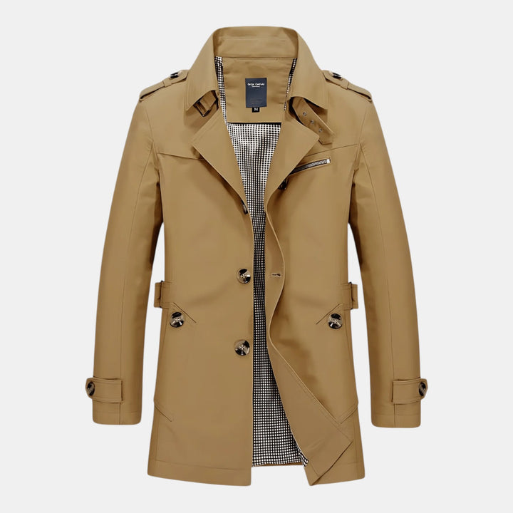 Men’s Classic Trench Coat with Button Closure-Villaayr