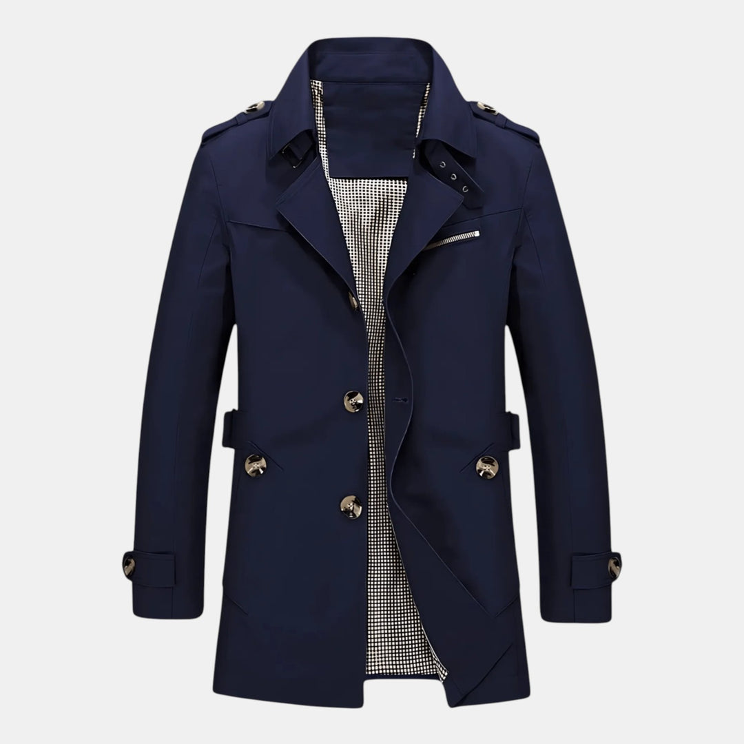 Men’s Classic Trench Coat with Button Closure-Villaayr