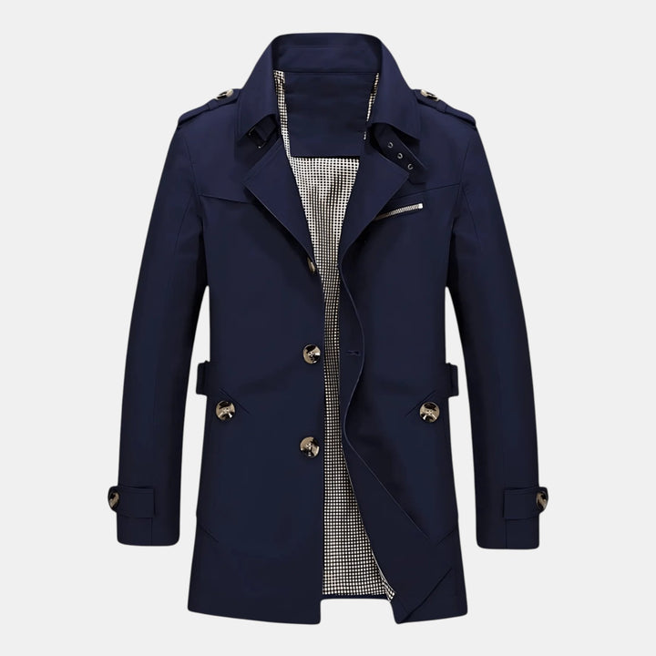 Men’s Classic Trench Coat with Button Closure-Villaayr