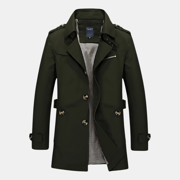 Men’s Classic Trench Coat with Button Closure-Villaayr