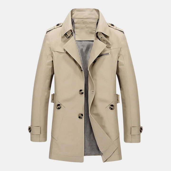 Men’s Classic Trench Coat with Button Closure-Villaayr