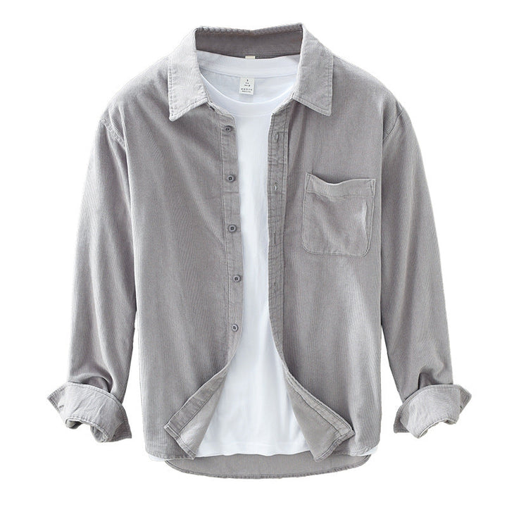 Men’s Corduroy Button Up Shirt with Long Sleeves-Villaayr