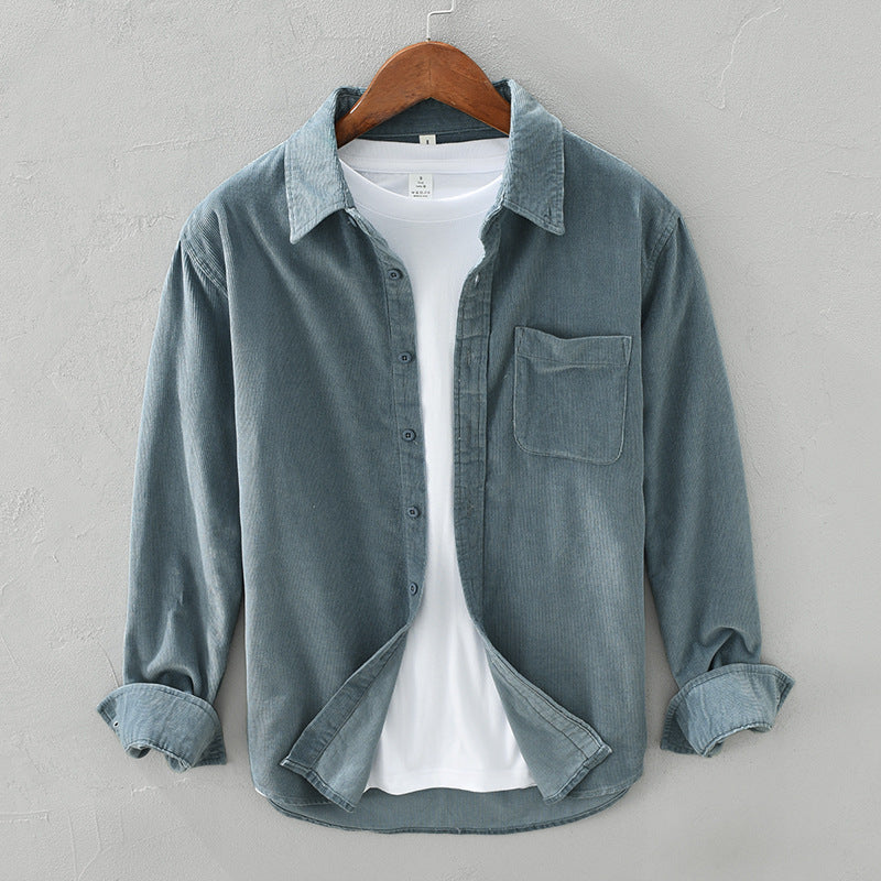 Men’s Corduroy Shirt with Long Sleeves-villaayr.com