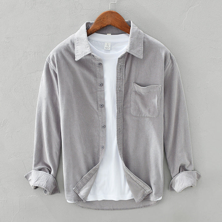 Men’s Corduroy Shirt with Long Sleeves-villaayr.com