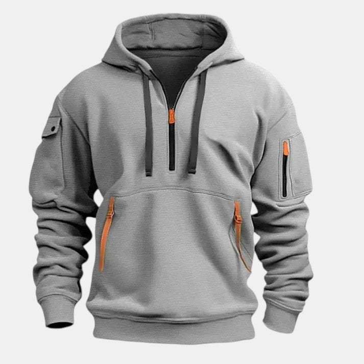 Men’s Half Zip Hoodie with Zipper Pockets-Villaayr