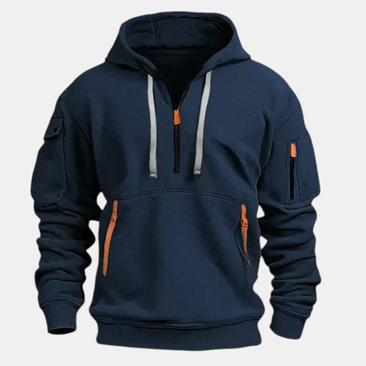 Men’s Half Zip Hoodie with Zipper Pockets-Villaayr