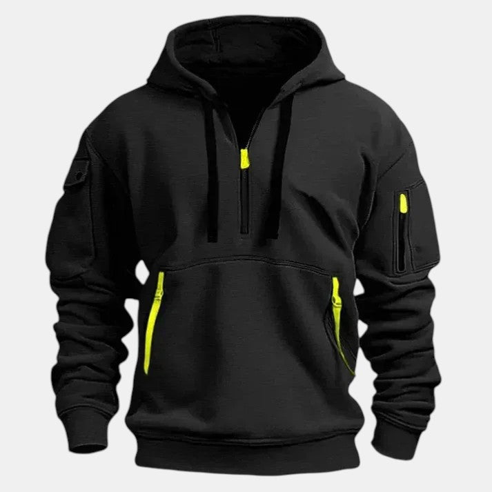 Men’s Half Zip Hoodie with Zipper Pockets-Villaayr