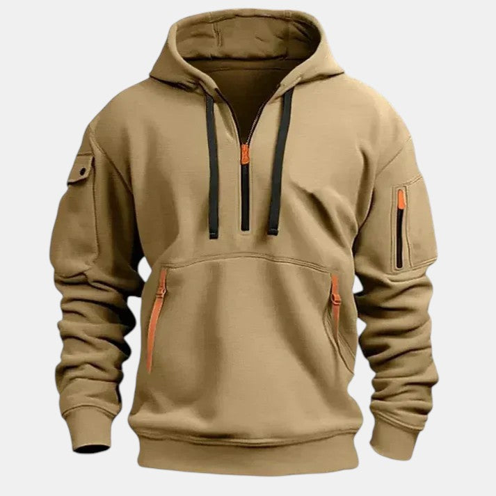 Men’s Half Zip Hoodie with Zipper Pockets-Villaayr