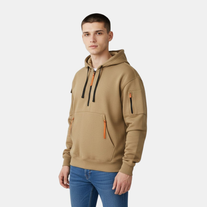 Men’s Half Zip Hoodie with Zipper Pockets-Villaayr