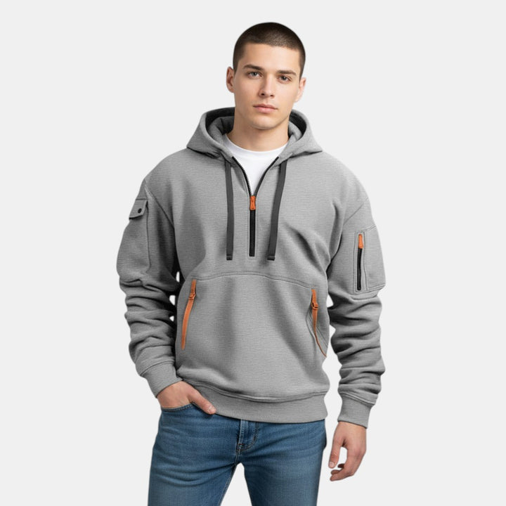 Men’s Half Zip Hoodie with Zipper Pockets-Villaayr