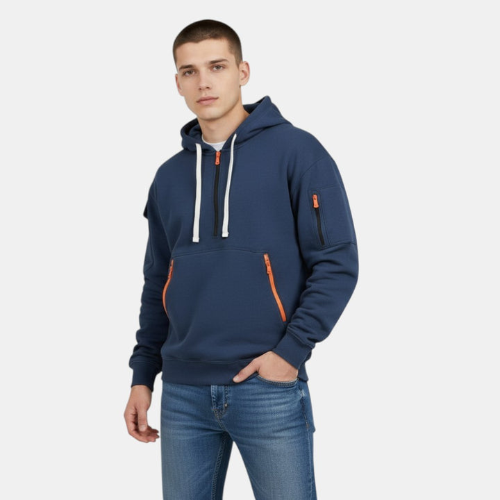 Men’s Half Zip Hoodie with Zipper Pockets-Villaayr