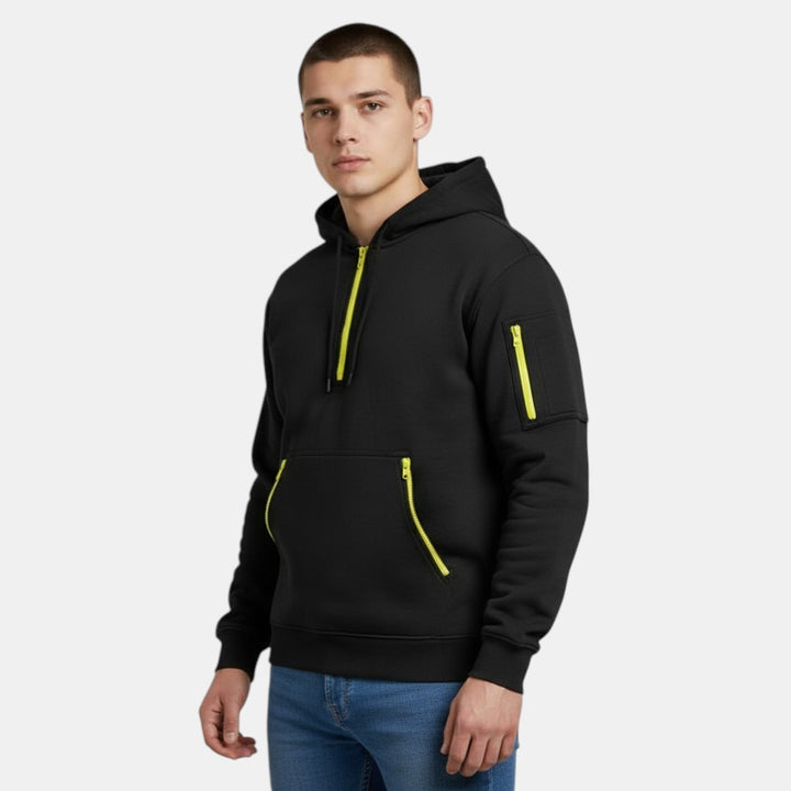 Men’s Half Zip Hoodie with Zipper Pockets-Villaayr