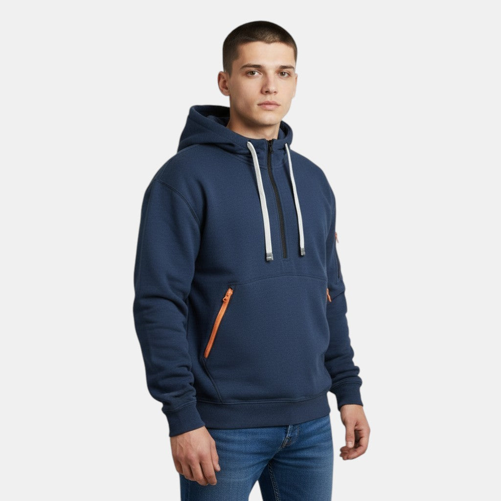 Men’s Half Zip Hoodie with Zipper Pockets-Villaayr