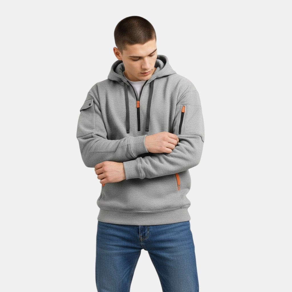 Men’s Half Zip Hoodie with Zipper Pockets-Villaayr