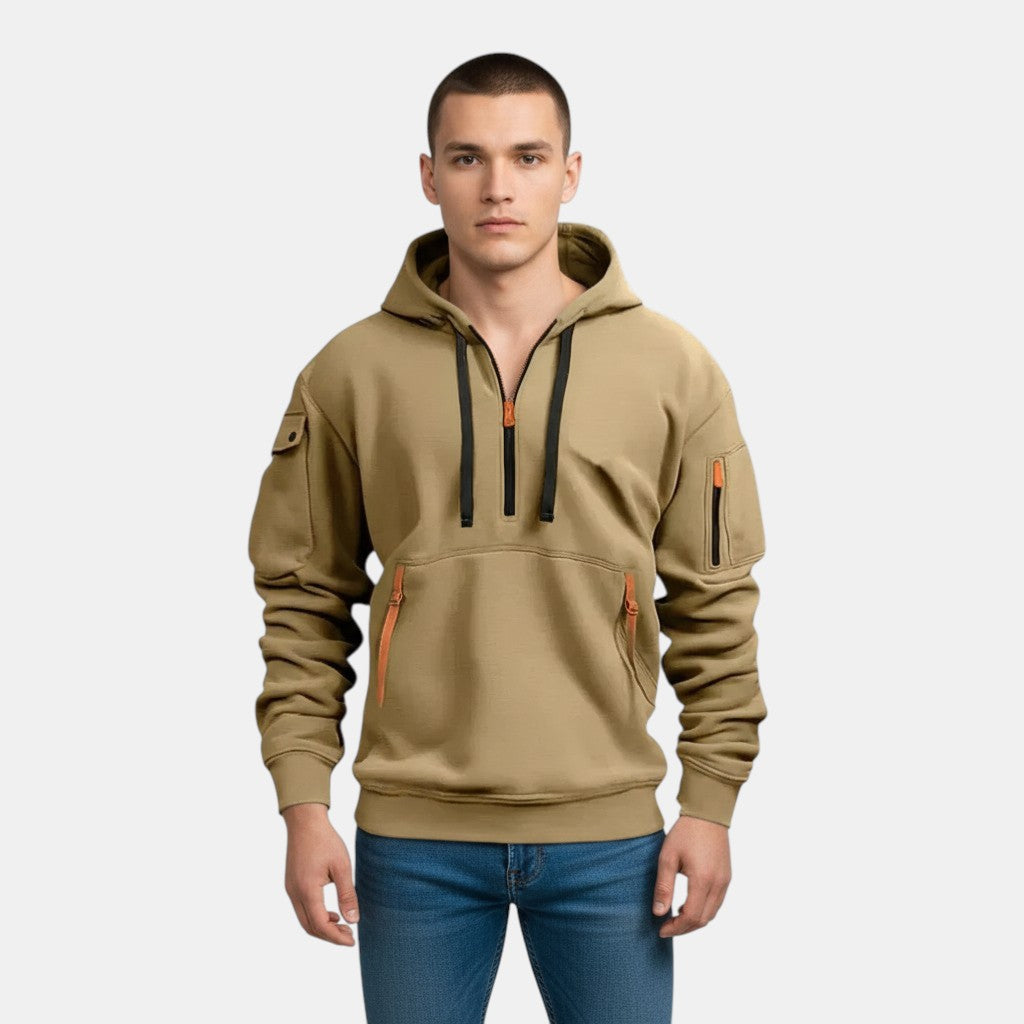 Men’s Half Zip Hoodie with Zipper Pockets-Villaayr