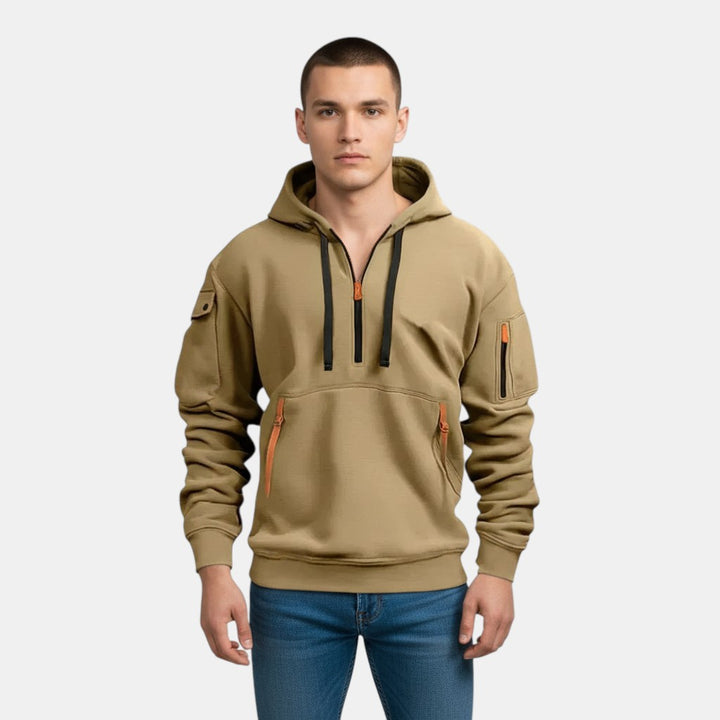 Men’s Half Zip Hoodie with Zipper Pockets-Villaayr