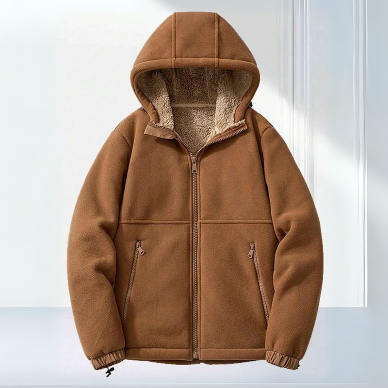 Men’s Hooded Fleece Jacket with Zip Closure-Villaayr