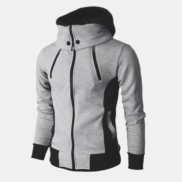 Men’s Hooded Zip Up Jacket with Color Block Design-Villaayr