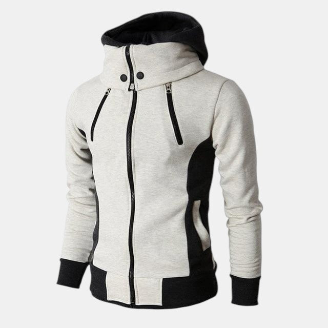 Men’s Hooded Zip Up Jacket with Color Block Design-Villaayr