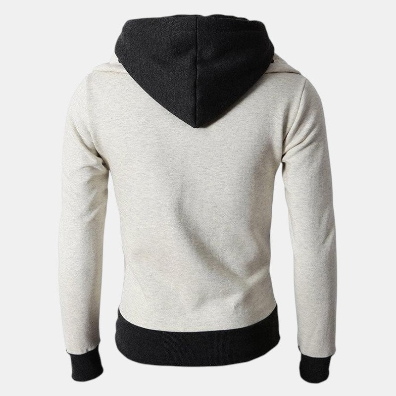 Men’s Hooded Zip Up Jacket with Color Block Design-Villaayr