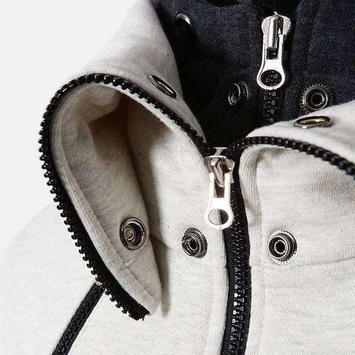 Men’s Hooded Zip Up Jacket with Color Block Design-Villaayr