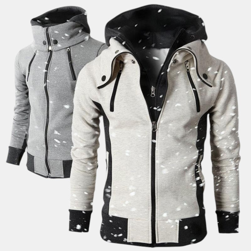Men’s Hooded Zip Up Jacket with Color Block Design-Villaayr