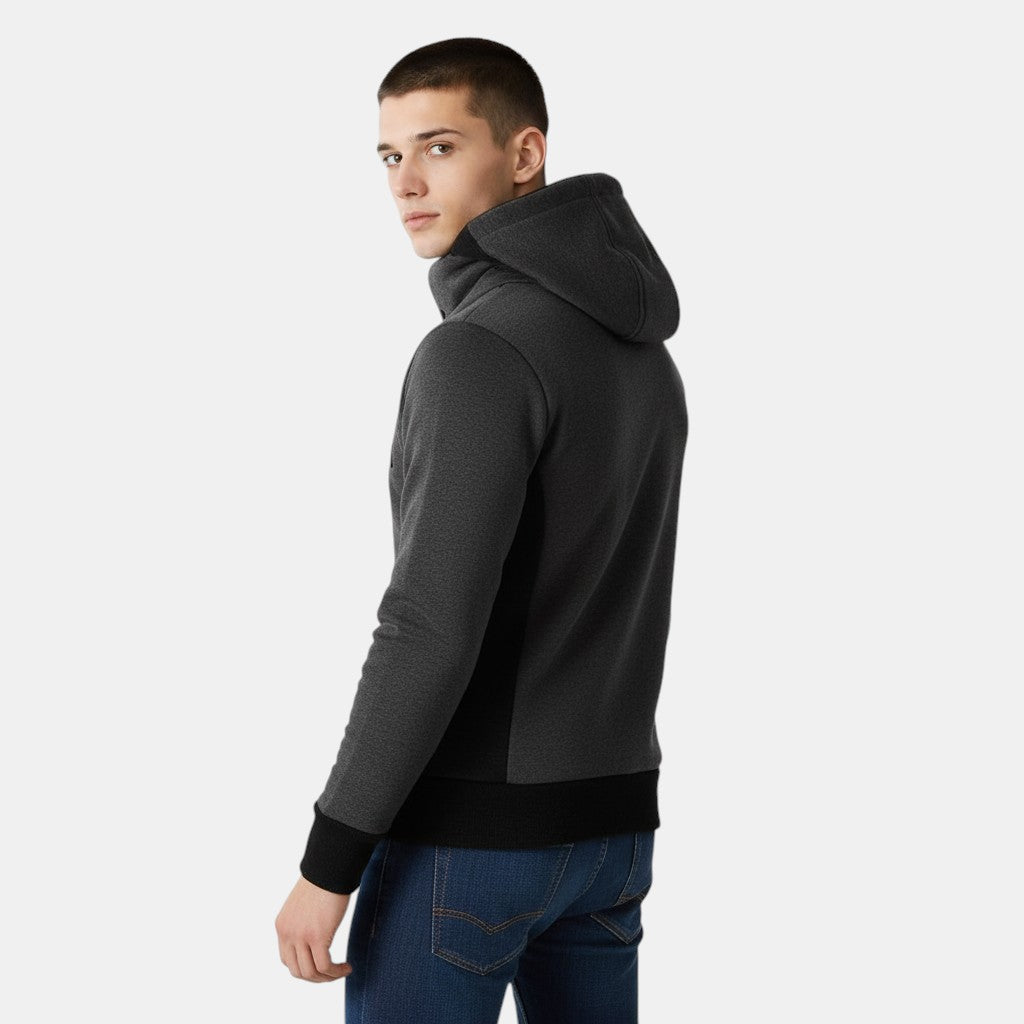 Men’s Hooded Zip Up Jacket with Color Block Design-Villaayr